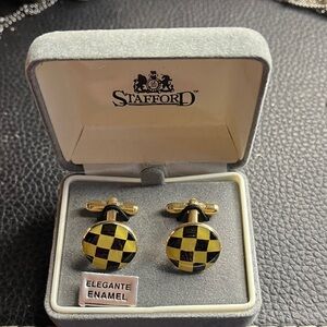 Stafford Checkered Gold and Black Cufflinks
